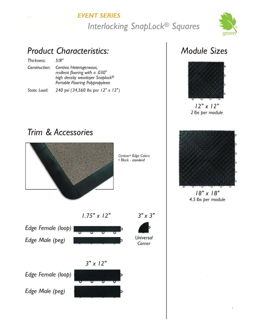 Centiva on Snaplock Portable Trade Show Flooring:  Standard Edges in Black page 1 